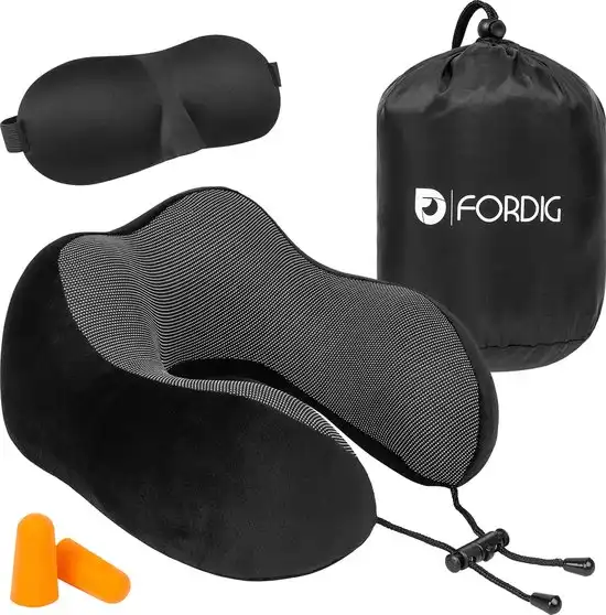 ForDig Premium Nekkussen - Inclusief Slaapmasker & Oordopjes - Memory Foam - zwart | bol.com