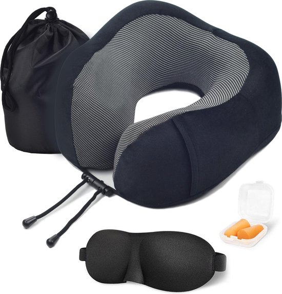 SUNMOOL Memory Foam Nekkussen Inclusief Slaapmasker & Oordopjes - Reiskussen -... | bol.com