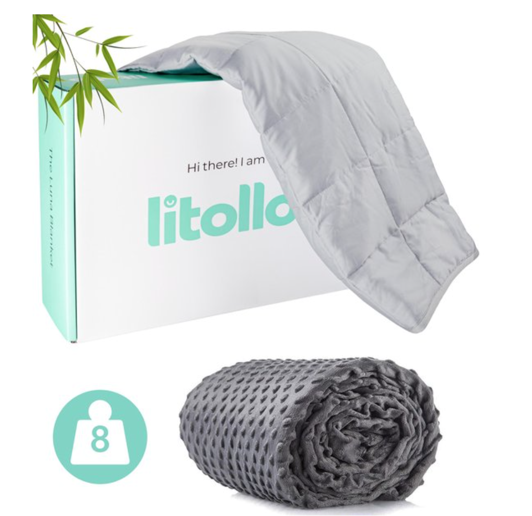 Litollo Verzwaringsdeken 8 kg met Fleece buitenhoes - Weighted Blanket - Duurzaam Bamboe Materiaal - Grijs - 150x200cm